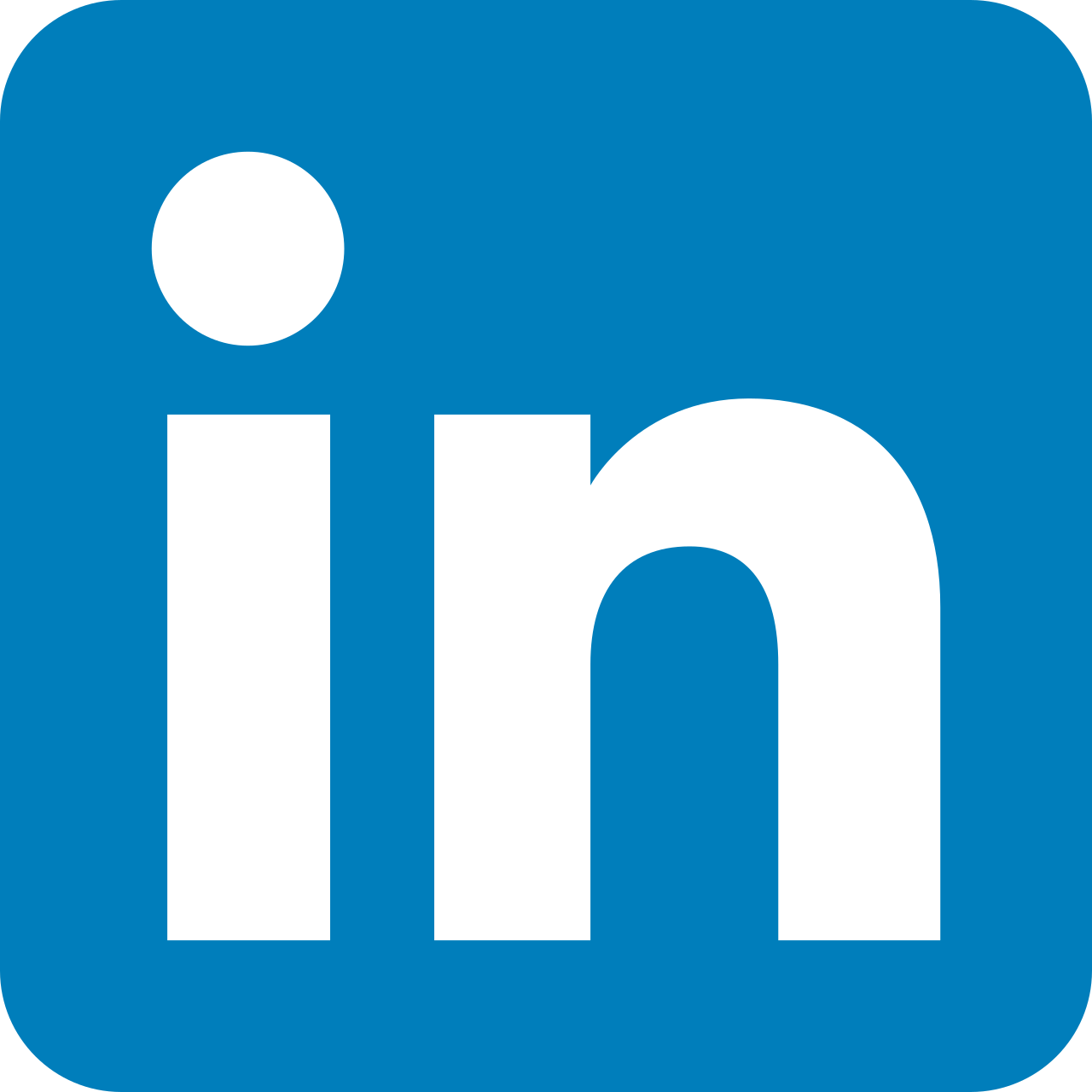 LinkedIn logo with blue background and white lowercase letters 'in'.